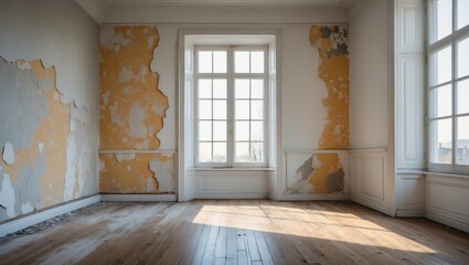 Home renovation, vacant space prior to and following refurbishment or restoration.