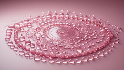 Drops of water arranged in a circle against a backdrop. Copy space. Aerial view.