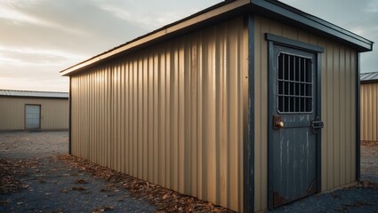 Door and window on a brown storage building