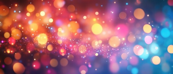 Colorful abstract background with glowing bokeh lights in vibrant shades of orange, pink, blue, and purple for creative designs