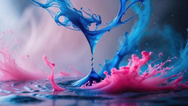 Ink water drop. Color mist flowing. Effect. Blue and pink fumes blending in motion on an abstract art background captured in 6k resolution.