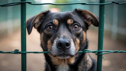 Dog in an animal shelter awaiting adoption.