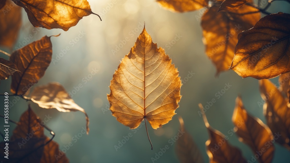 Aufkleber blended colors and textures on a leaf display the transition of seasons in a serene moment of nature
