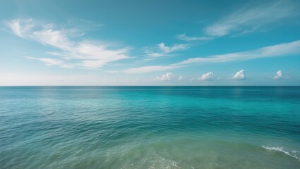 Plakat Landscape picturesque summer season panorama horizon view tropical shore open sea with a clean blue sky background calm nature ocean waves water no people traveling at the shore.