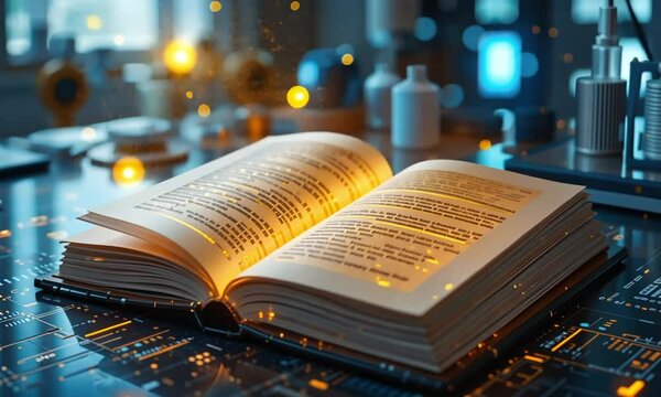 Open Book with Magical Glowing Pages