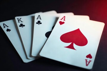 Obraz premium Four aces fanned out, showcasing card design details , casino, fan