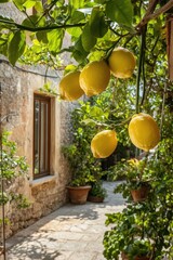 Obraz premium Bright, ripe lemons dangling from the tree, waiting to be harvested and savored.