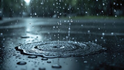 Heavy rainfall on the pavement