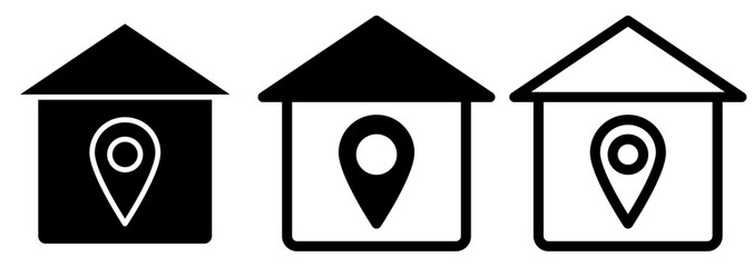 house icon with location pin mark, simple flat style, illustration, logo sign symbol pictogram template, for ui or ux isolated on white for mobile app, editable