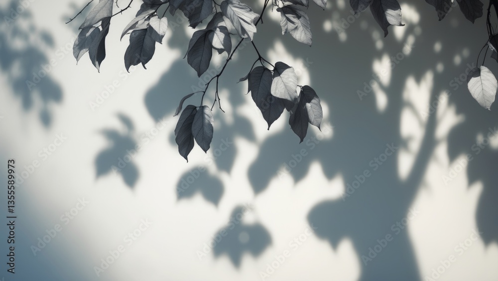 Canvas Prints gray shadow of tree leaves projected on a white wall. abstract blurred backdrop symbolizing natural 