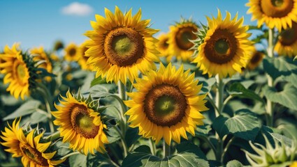 Obraz premium golden sunflowers flourish in this bright close-up of these vibrant showy blooms