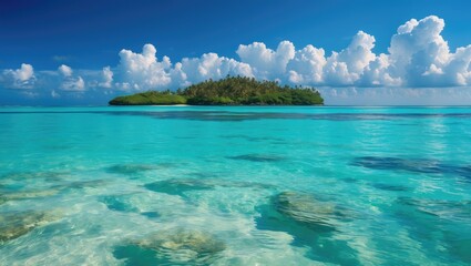 Fototapeta premium Serene blue lagoon waters beneath a blue sky