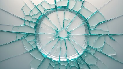 Naklejka premium Broken window, backdrop of shattered glass with a hole caused by a shot or impact. Abstract cracked pattern featuring a white center.