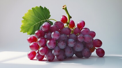 Fototapeta premium Grape bunch with leaves removed from a white backdrop.