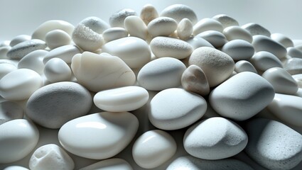 Close-up view of several white stones, frontal perspective