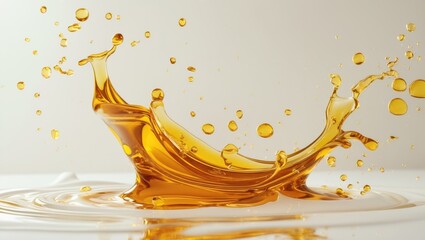 Vibrant splash of sunflower oil set against a white background