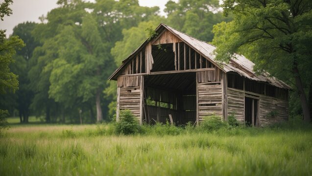 beautiful old rundown shed in the countryside on a warm sunny day