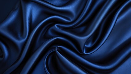 Fototapeta premium Elegant abstract background in black dark navy blue for design. Silk satin fabric with attractive folds. Beautiful backdrop featuring wavy lines.
