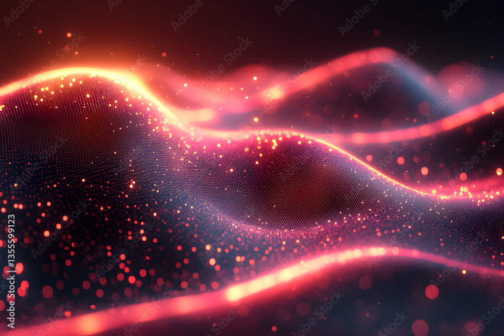 Wall mural abstract glowing data visualization. suggests network information or energy transfer with red and or