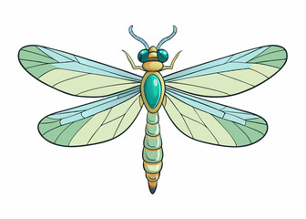Dragonfly Illustration: A stylized illustration of a dragonfly with delicate, transparent wings, showcasing its intricate details and vibrant colors.