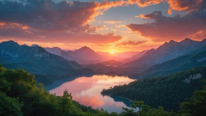 Stunning view of the sunset over the mountain range during golden hour.