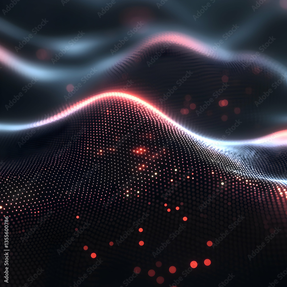 Wall mural abstract digital wave illustration with glowing dots and particles ideal for technology or data visu