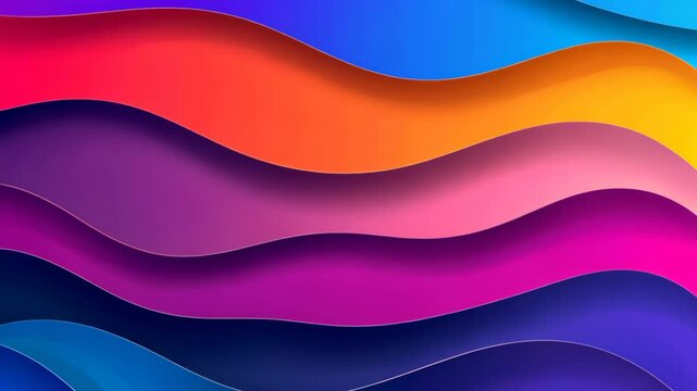 Abstract wavy background with layered gradient colors in blue, orange, pink, and purple. Modern 3D paper cut design with fluid shapes.