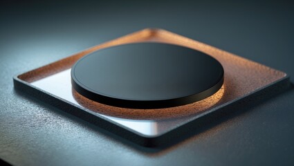 Blank black beer coaster mockup resting on a grey surface. Square transparent dark bar cork table mat design mockup from a top view. Quadrate cup or bottle mat display, isolated.