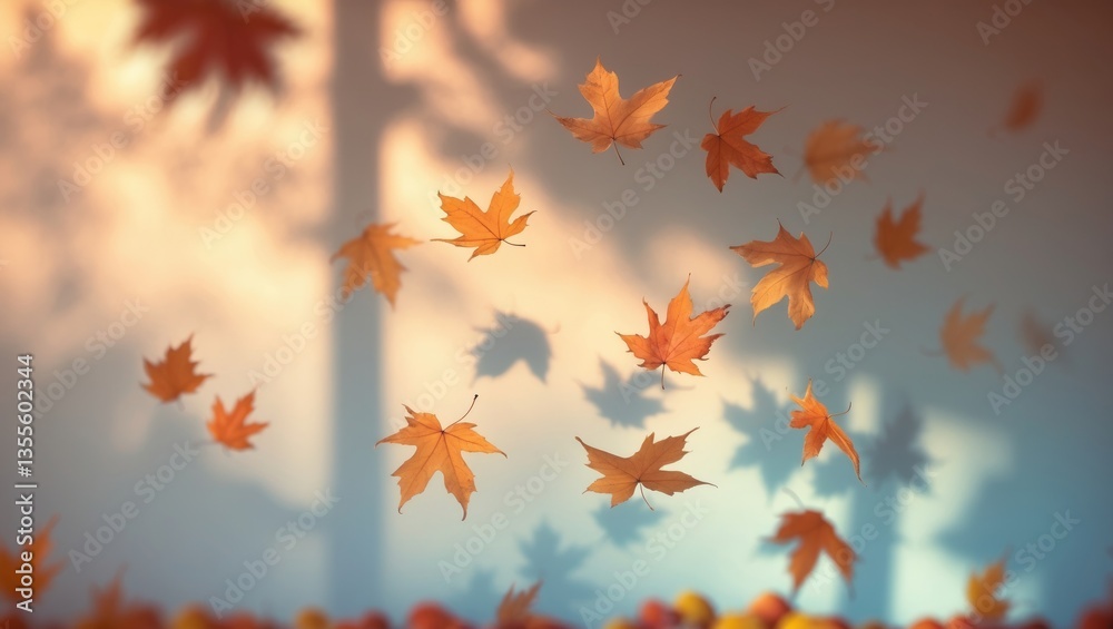 Poster autumn backdrop featuring the shadows of leaves on a wall. abstract scene.