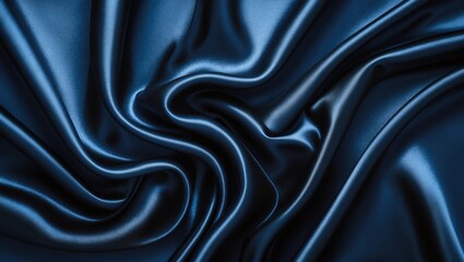 Fototapeta premium Black blue abstract backdrop. Dark blue silk satin material. Stunning wavy soft folds on the fabric's surface. Elegant background with space for your design. Web banner.