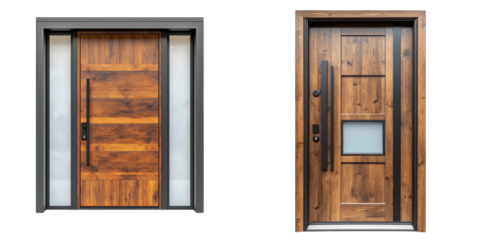 Modern Wooden Entrance Doors with Glass Elements and Sleek Design