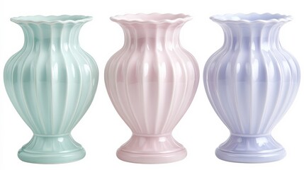 Pastel Vases on Isolated White Background