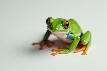 Obraz premium Green tree frog perched on white, vibrant skin, tree frog, vibrant