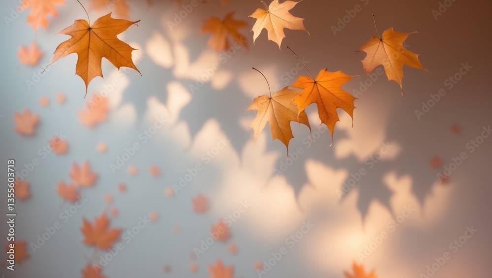 Poster autumn backdrop featuring the silhouette of leaves on a wall. abstract visual.