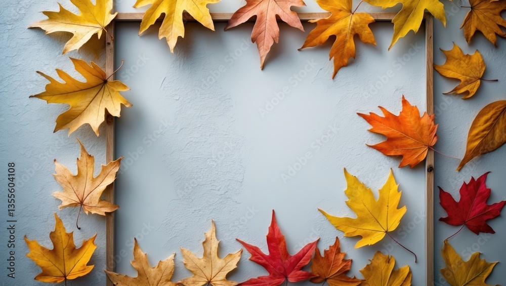 Poster autumn mood background. frame created from dried leaves on a light backdrop. flat lay, overhead view