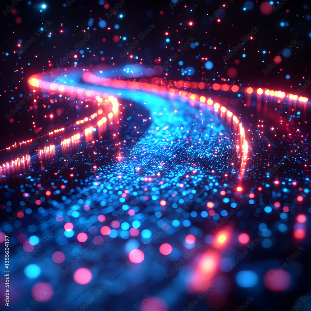 Wall mural a vibrant abstract rendering of data flowing through a digital landscape. suggests high-speed connec