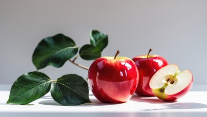 Apples accompanied by leaves