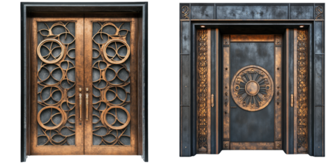 Elegant ornate double doors with circular design and bronze finish