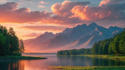 Stunning vista of the sunset over the mountain range during golden hour.