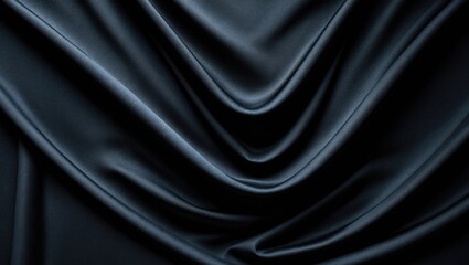 Fototapeta premium Black fabric wave or curtain. Abstract luxury background with isolated space and room for text.