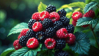 Black raspberries growing in a garden