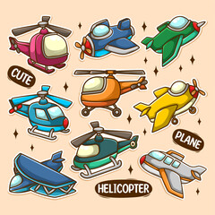 cute plane toys doodle hand draw collection set