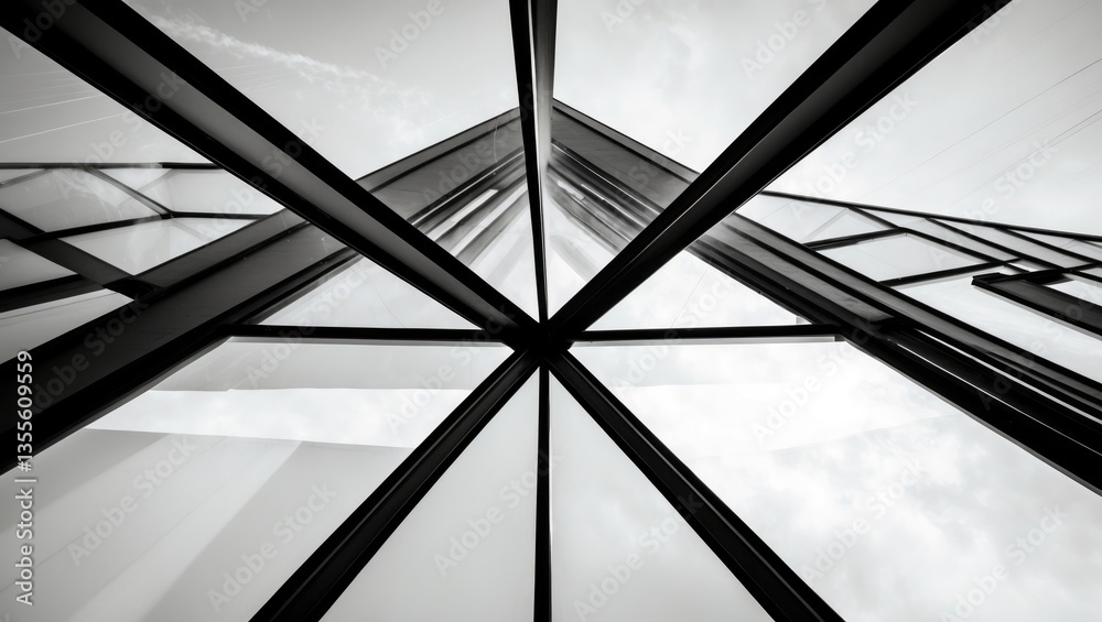 Poster architecture of geometry at glass window - black and white