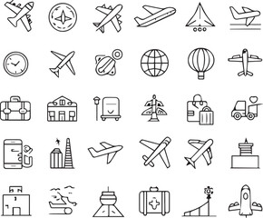 Aviation and Airport Line Icons Set Editable Stroke Vector for Transport and Travel