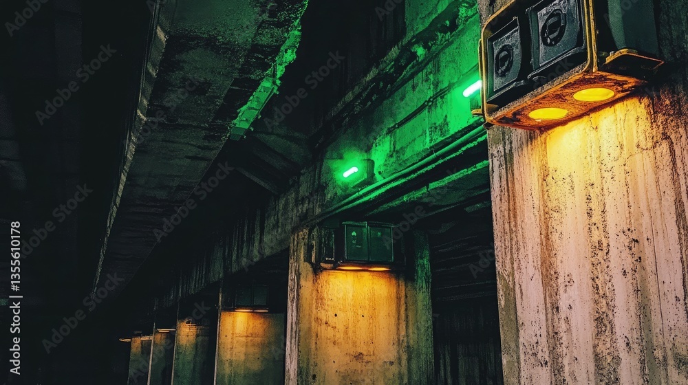 Poster smart sensors embedded in concrete beams, transmitting structural integrity data.