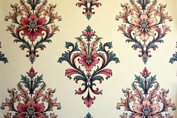 Intricate floral damask pattern in elegant muted tones , floral, brocade, wallpaper