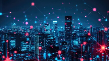 Obraz premium Tech-driven real estate development incorporating digital infrastructure and IoT-connected buildings.