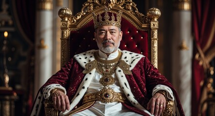 Obraz premium Regal middle aged king on throne grand authority photography model