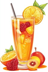 Juice made from freshly pressed oranges mixed with an assortment of juicy fruits.