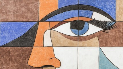 Cubist Eye Gazing with Abstract Art Mosaic.